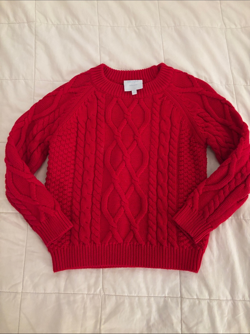 Kids Sz Red 💯 cotton Cable Knit Sweater - like new condition